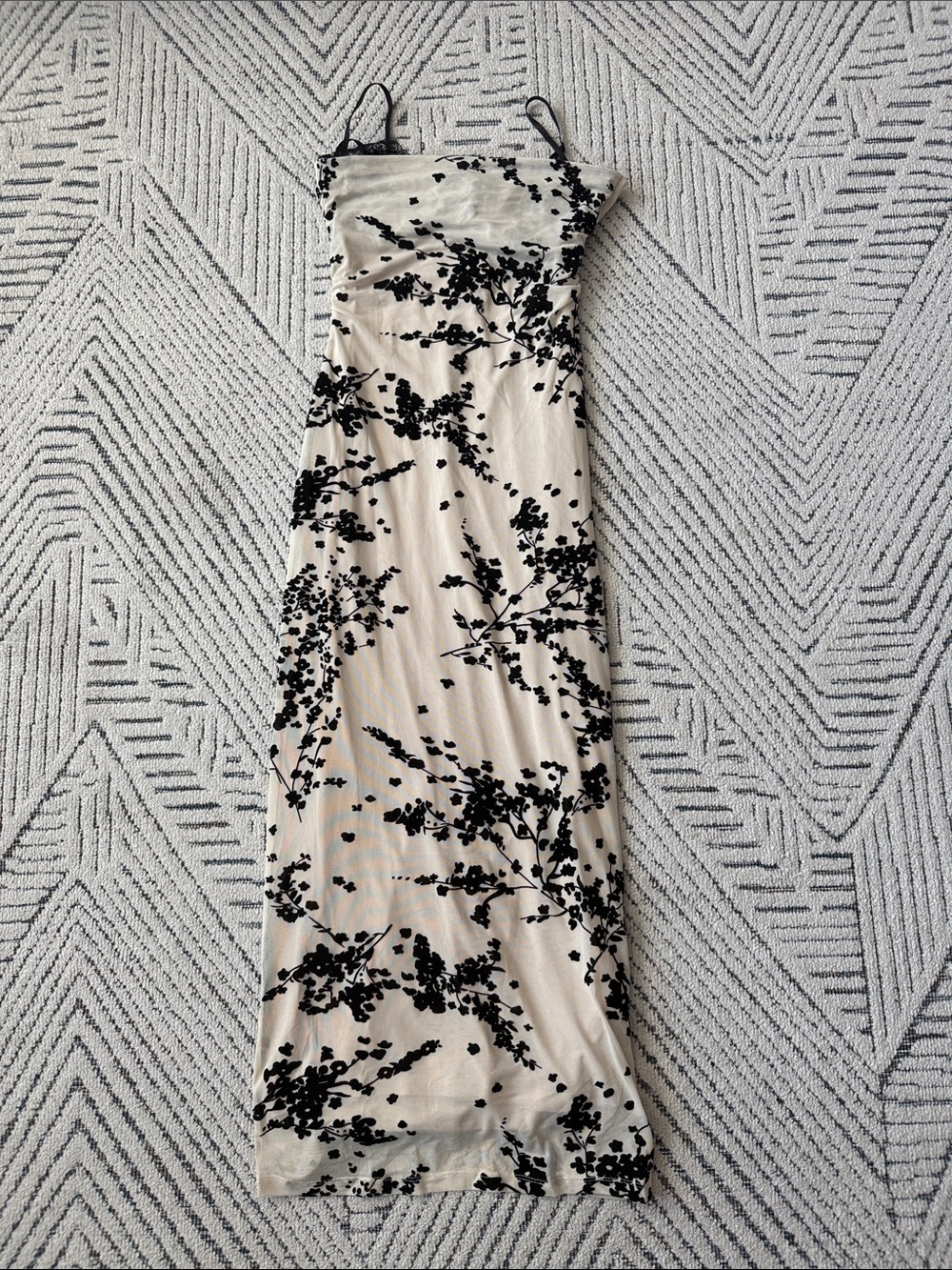 Vici Cream Maxi Slip Dress with Black Floral Print